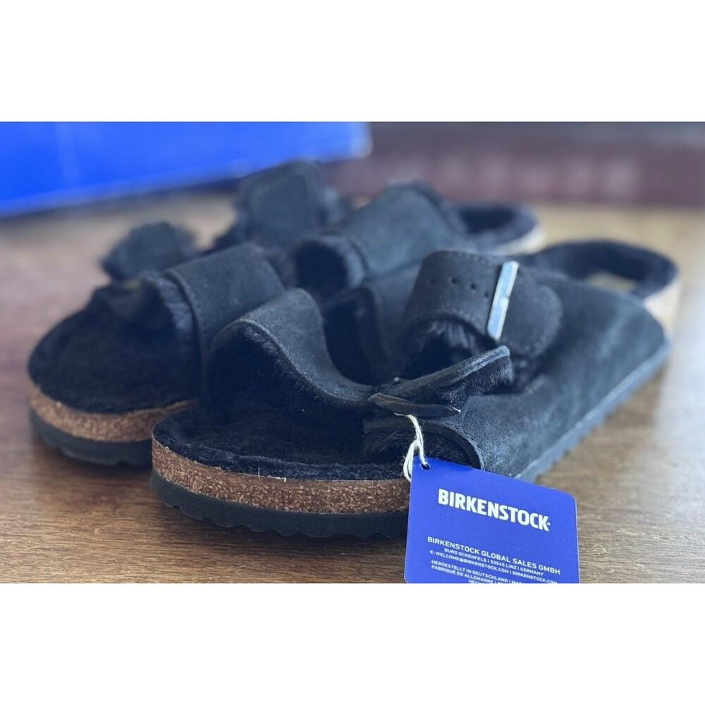 Women’s Size 10 Birkenstock Arizona Shearling Suede Leather Unisex Black 0752661